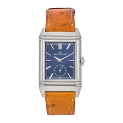 Montre JAEGER - LECOULTRE "Reverso Tribute Duoface" en acier, argent et cuir - Castafiore