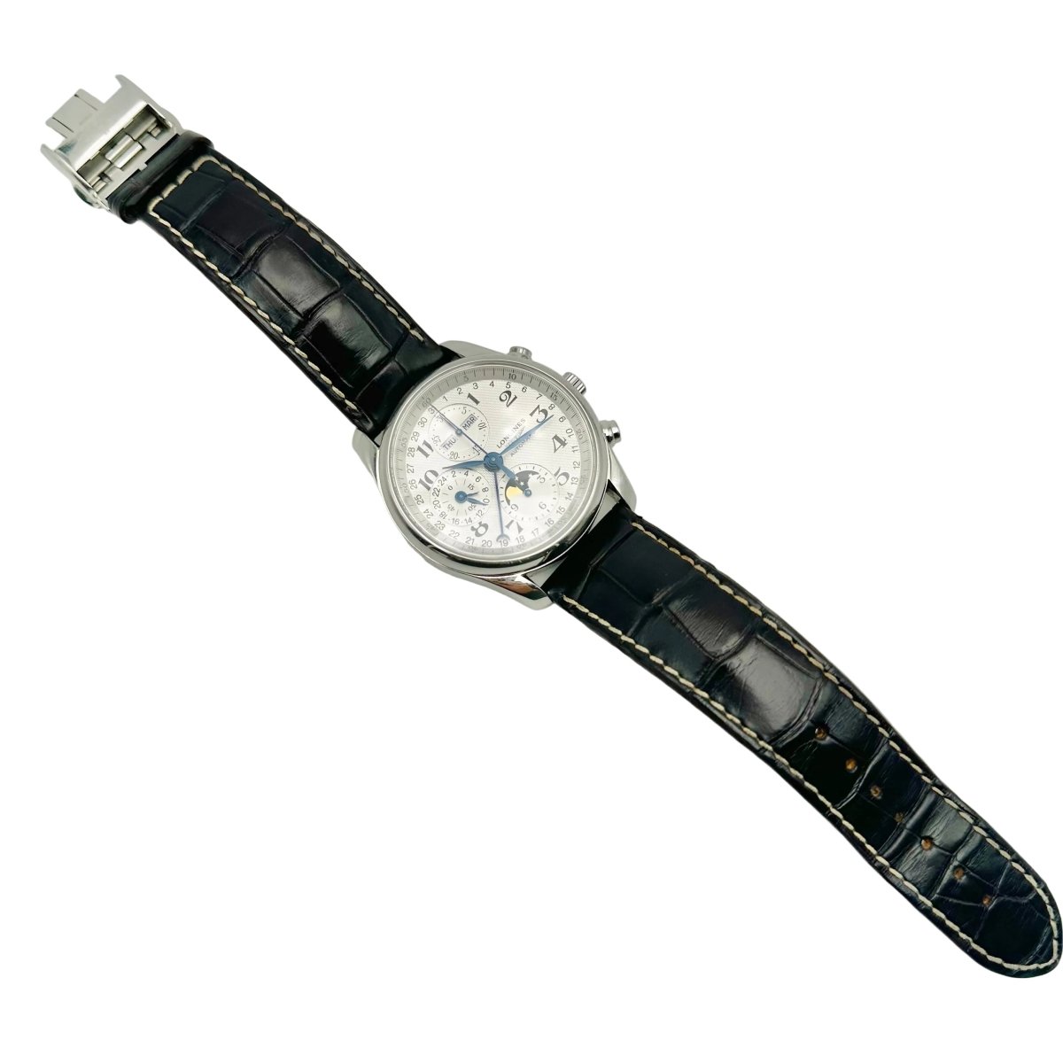 Montre LONGINES "Chrono Moonphase Master Collection" en acier et cuir - Castafiore