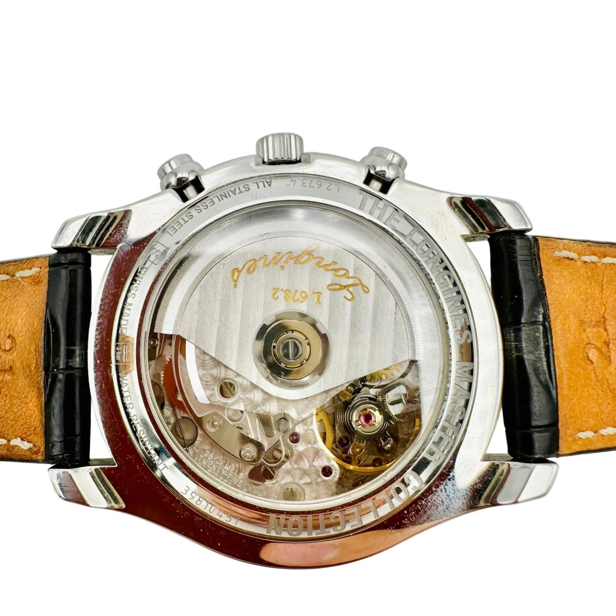 Montre LONGINES "Chrono Moonphase Master Collection" en acier et cuir - Castafiore