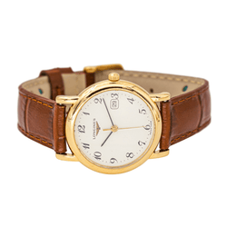 Montre LONGINES en or jaune, cuir et quartz - Castafiore