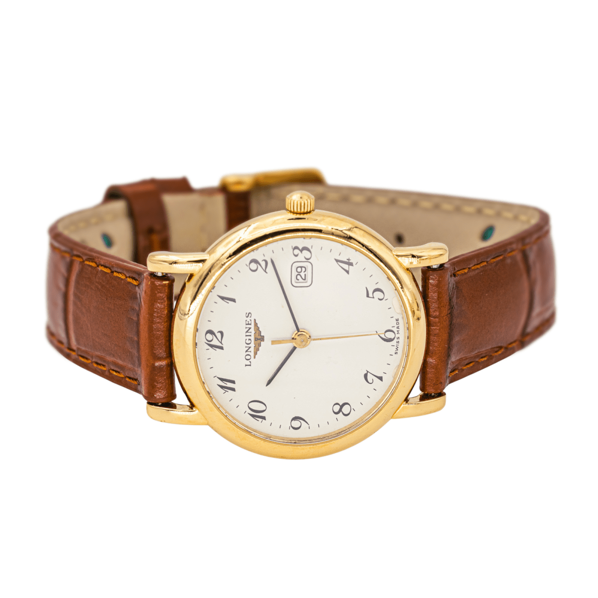 Montre LONGINES en or jaune, cuir et quartz - Castafiore