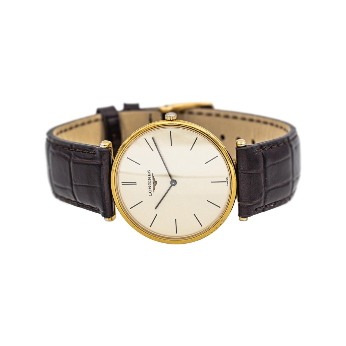 Montre LONGINES "La Grande Classique" en plaqué or, cuir et quartz - Castafiore