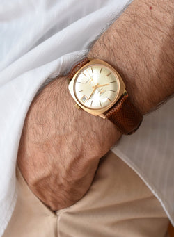 Montre LONGINES Ultra Chron en or jaune, argent et cuir