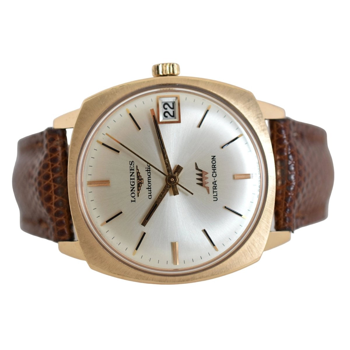 Montre LONGINES "Ultra Chron" en or jaune, argent et cuir - Castafiore