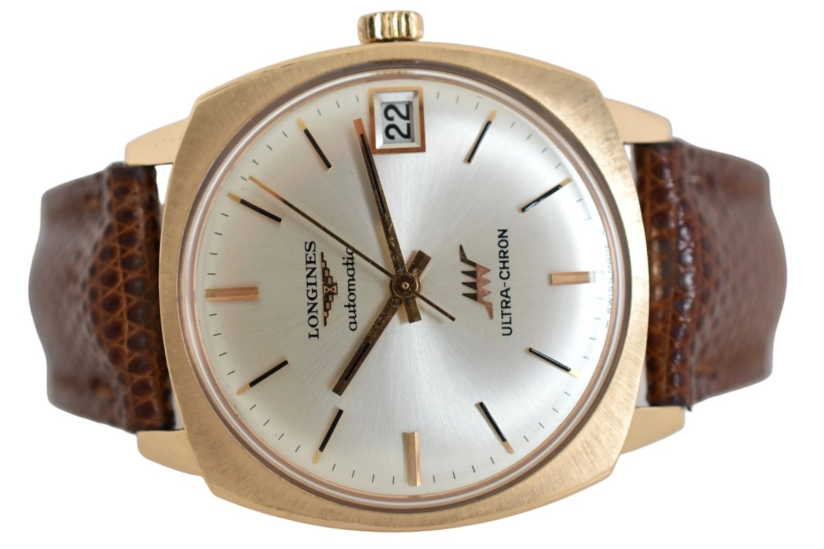 Montre LONGINES "Ultra Chron" en or jaune, argent et cuir - Castafiore