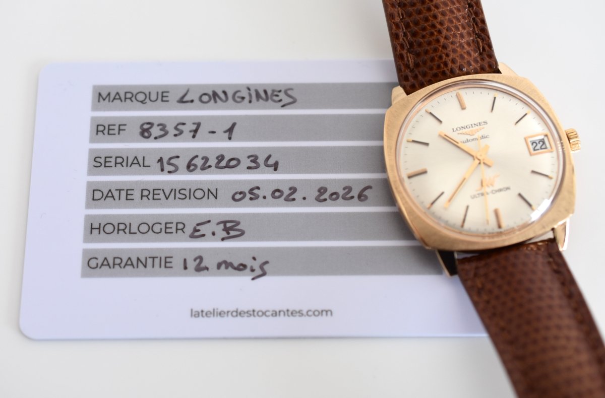 Montre LONGINES "Ultra Chron" en or jaune, argent et cuir - Castafiore