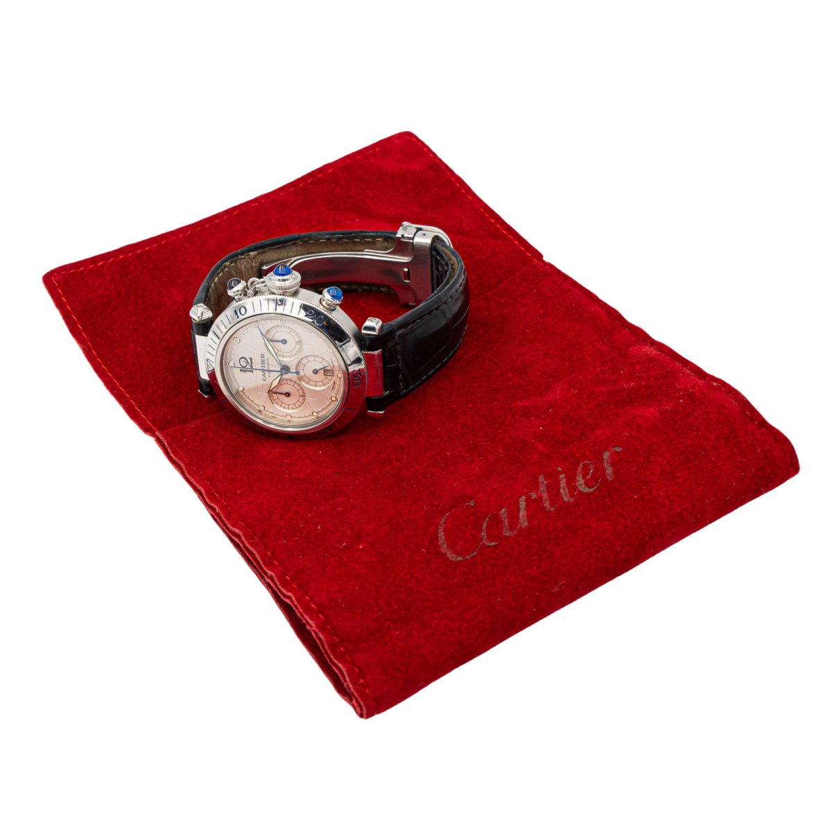 Montre Mécanique CARTIER "Pasha 2113" en acier et cuir - Castafiore