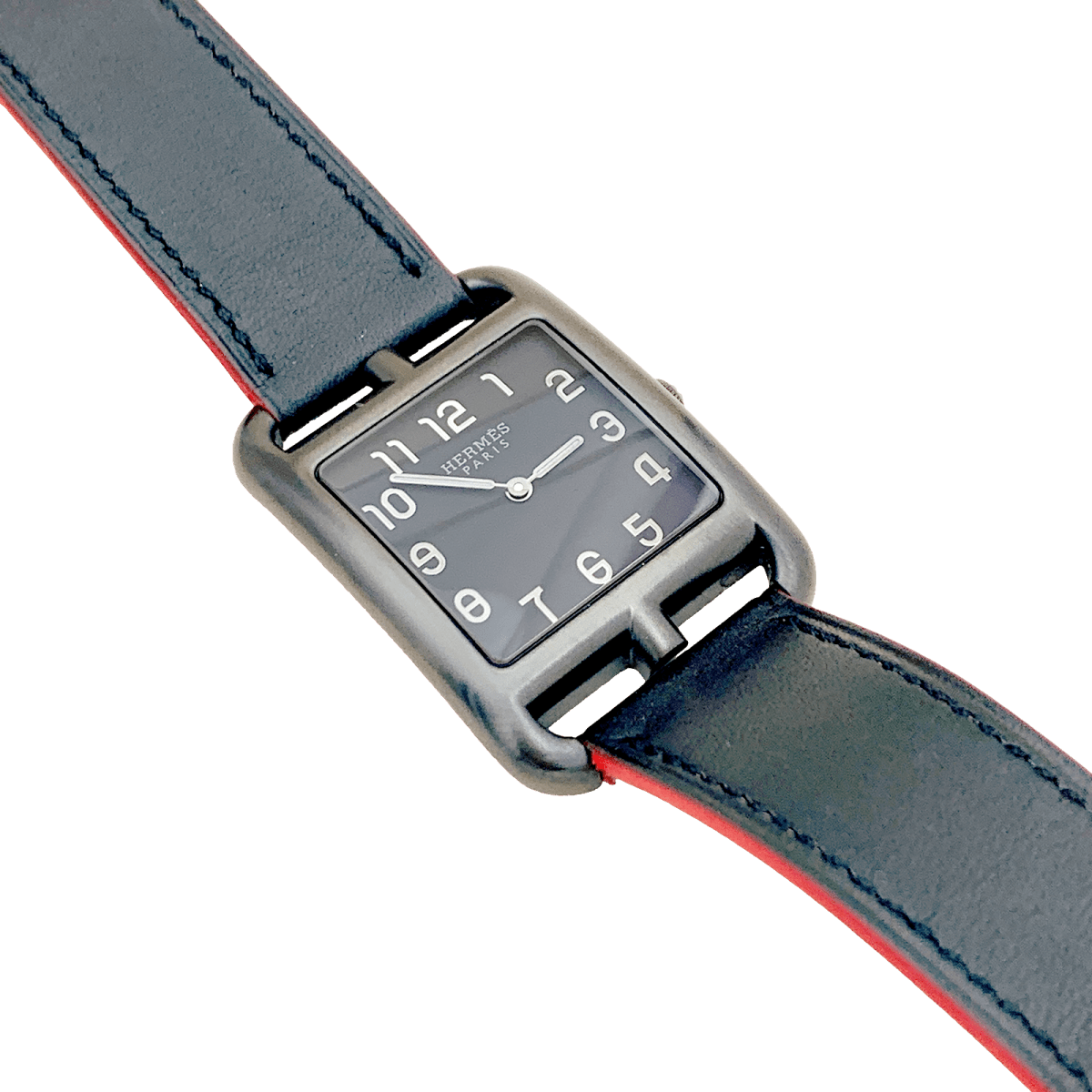 Montre Mixte Hermès, "Cape Cod Shadow en acier noirci et cuir. - Castafiore