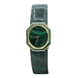 Montre octogonale PIAGET "9341" en or jaune, malachite et cuir - Castafiore