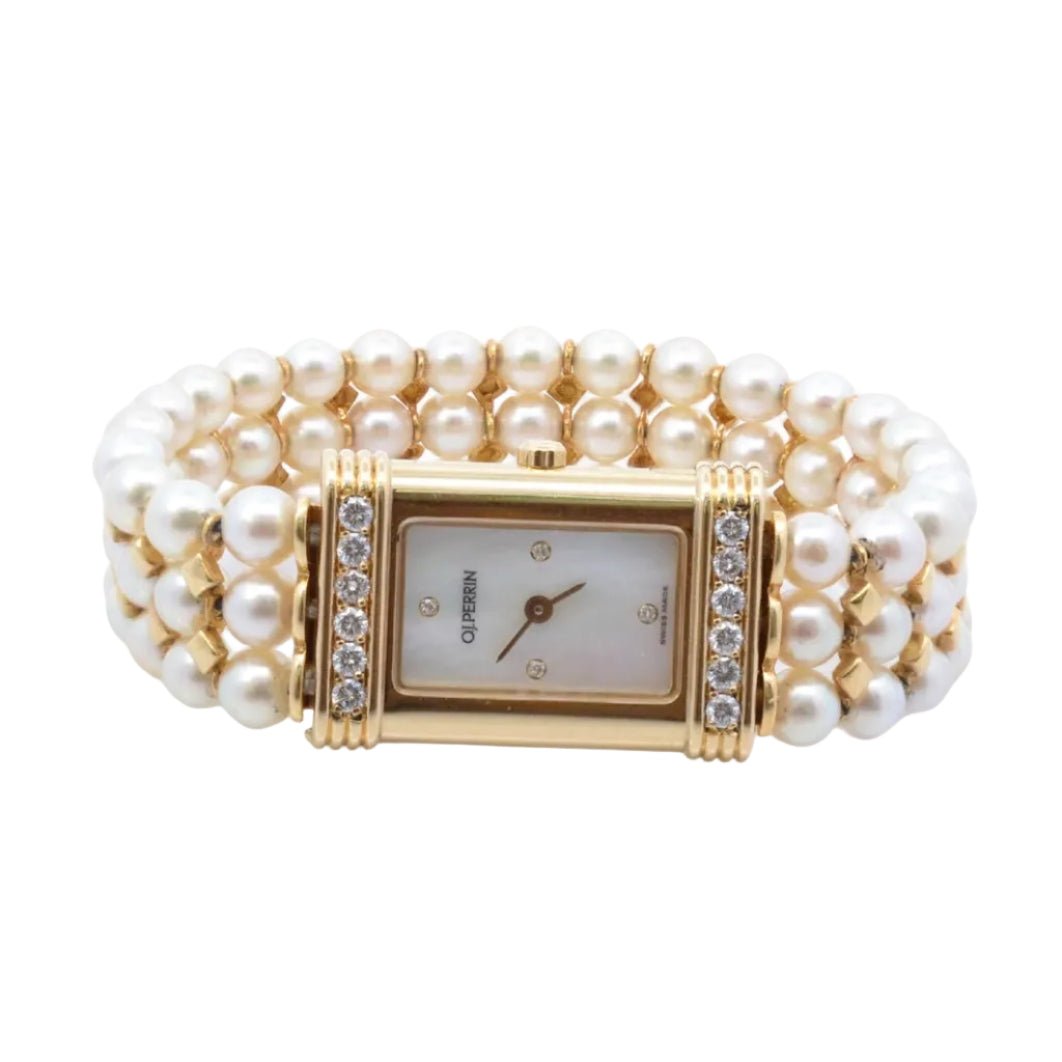 Montre O.J. PERRIN en or jaune, perles et diamants - Castafiore