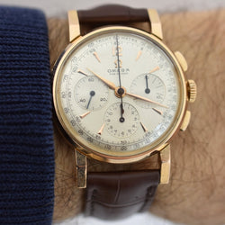 Montre OMEGA "Calibre 321 Tri - Compax" en or rose et cuir - Castafiore