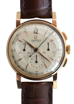 Montre OMEGA "Calibre 321 Tri - Compax" en or rose et cuir - Castafiore