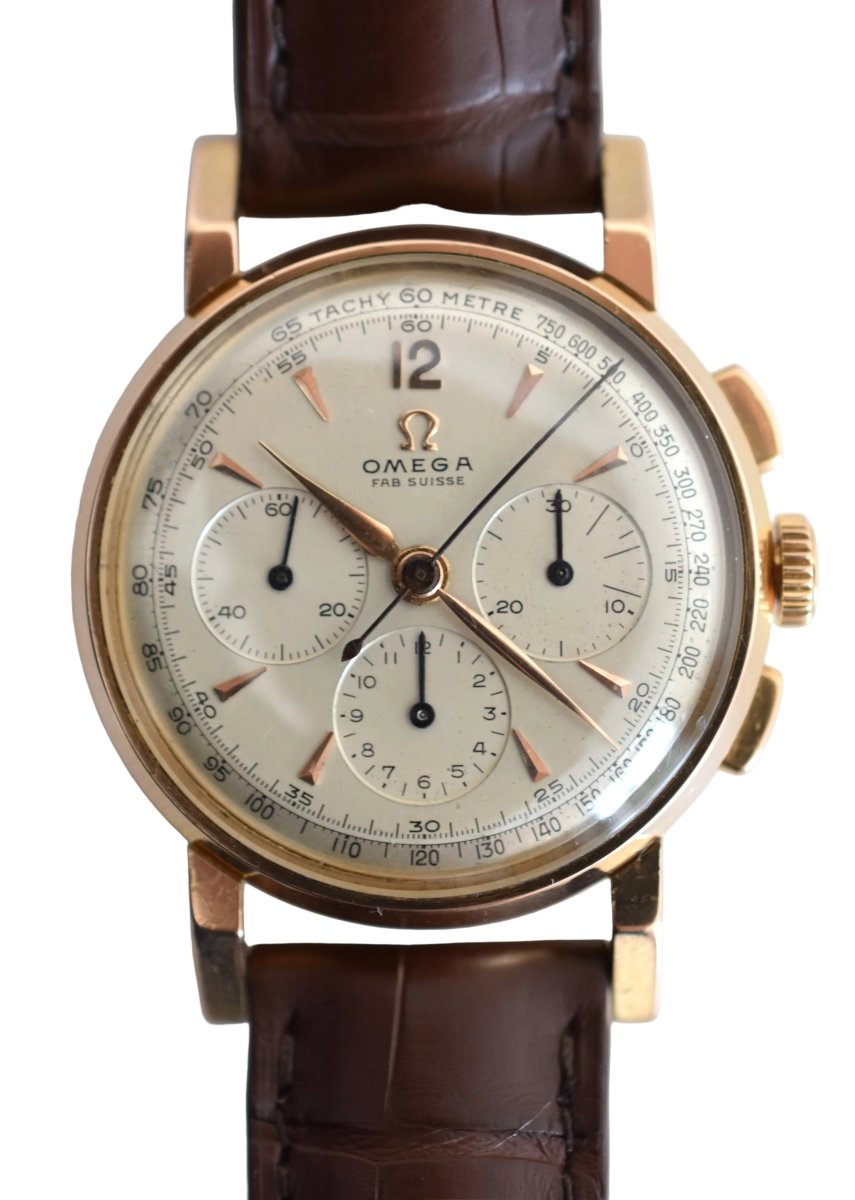 Montre OMEGA "Calibre 321 Tri - Compax" en or rose et cuir - Castafiore