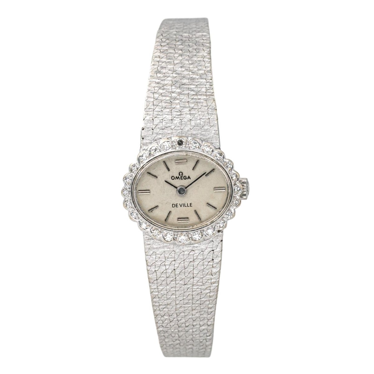 Montre OMEGA "De Ville" en or blanc, argent, saphir et diamant - Castafiore