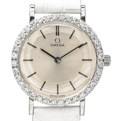Montre OMEGA en or blanc, acier, cuir et diamant - Castafiore