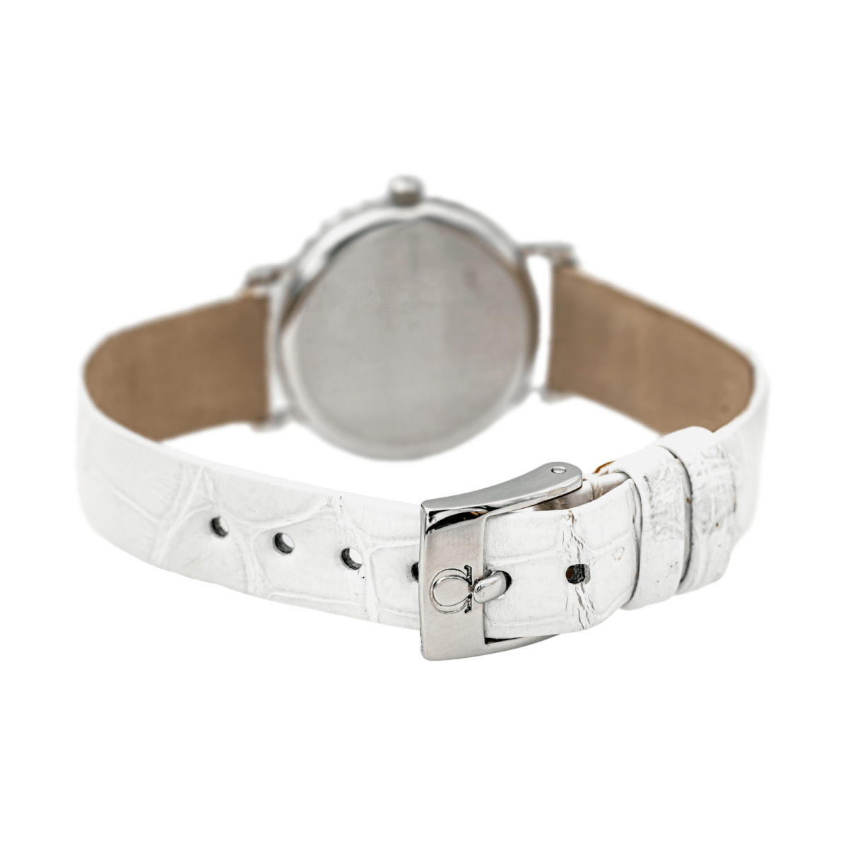 Montre OMEGA en or blanc, acier, cuir et diamant - Castafiore