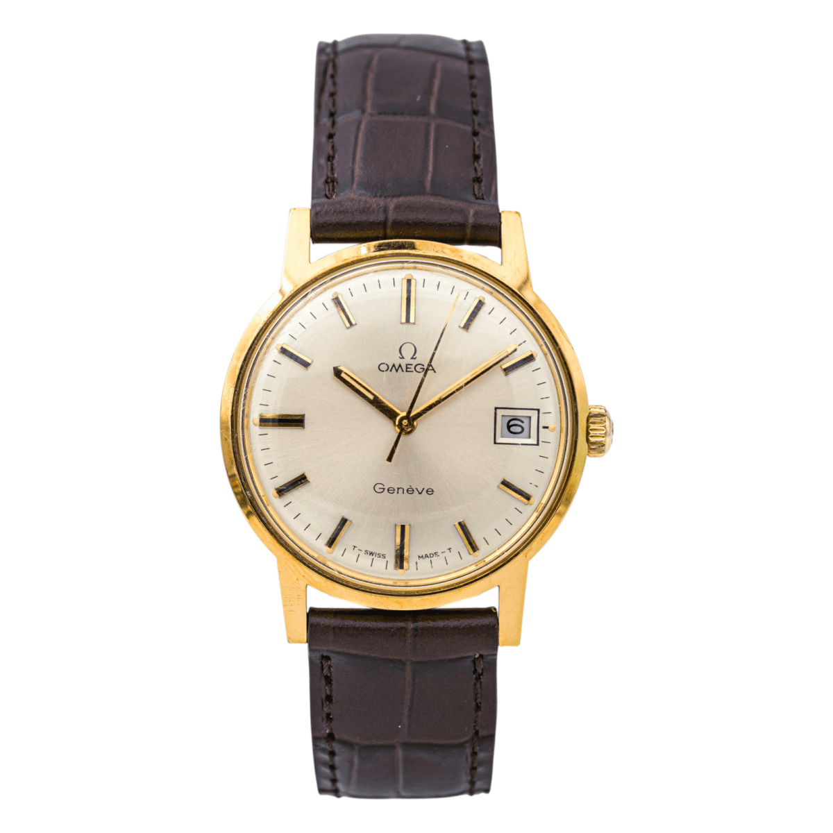 Montre OMEGA "Genève" en acier, cuir et plaqué or - Castafiore