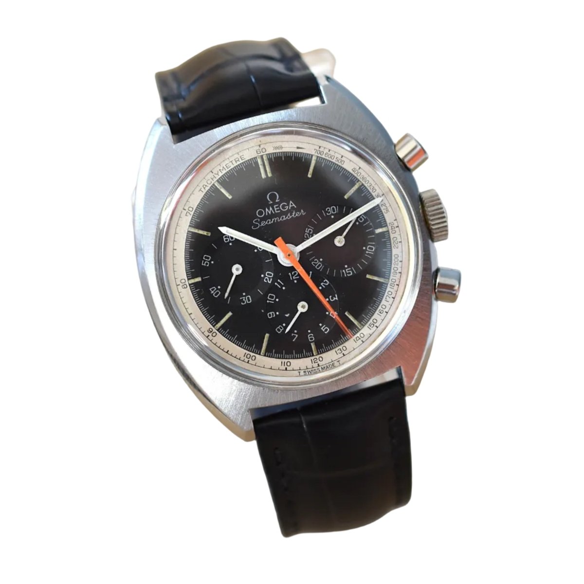 Montre OMEGA "Seamaster" en acier et cuir - Castafiore