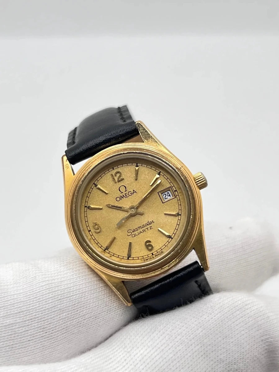 Montre OMEGA "Seamaster" plaqué or, acier et cuir - Castafiore