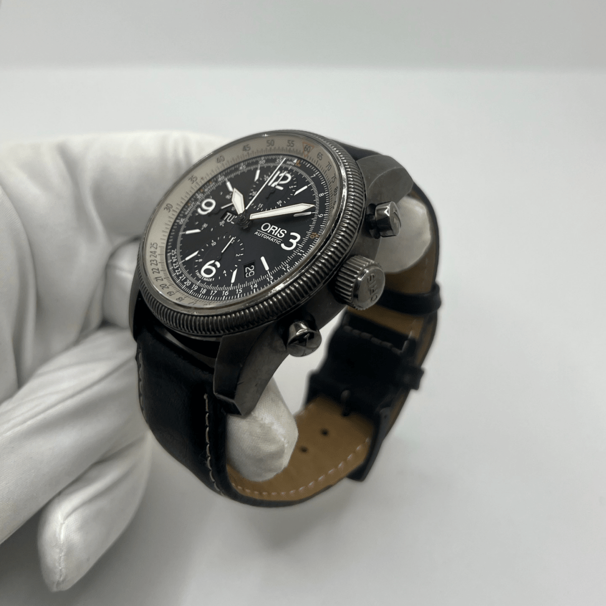 Montre ORIS "Big Crown X1 Calculator" en acier et cuir - Castafiore