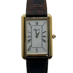 Montre PIAGET "Tank Allongée" en or jaune et cuir - Castafiore