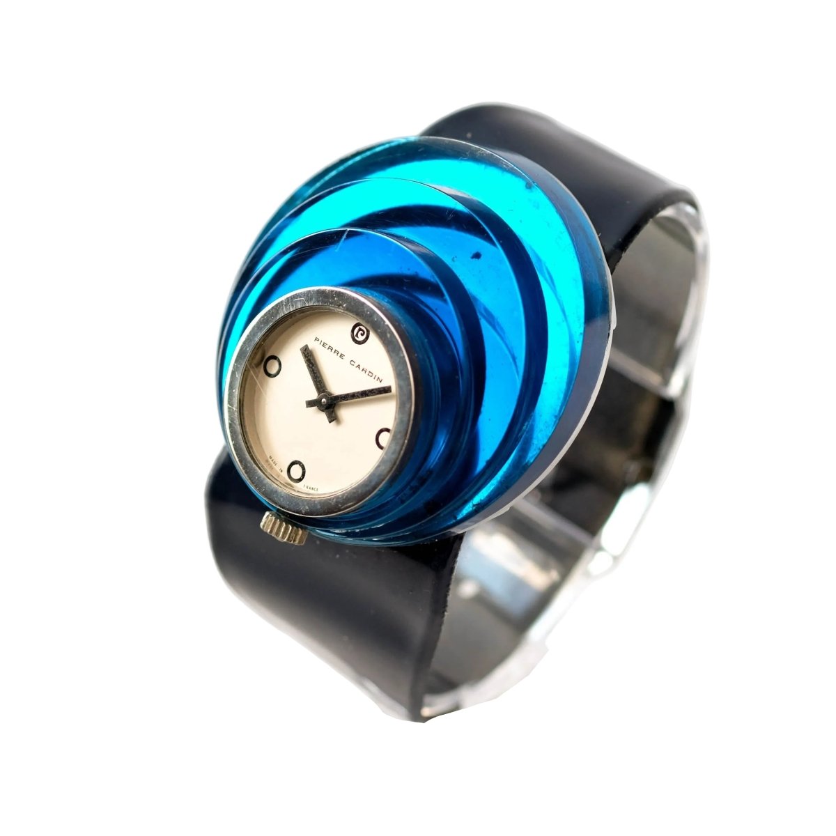 Montre PIERRE CARDIN x JAEGER - LECOULTRE "Espace PC 112" en métal, lucite et cuir - Castafiore