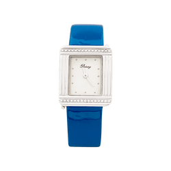 Montre POIRAY, "Ma Première" en acier et diamants sur cuir. - Castafiore