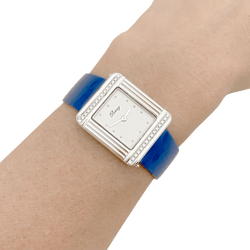 Montre POIRAY, "Ma Première" en acier et diamants sur cuir. - Castafiore