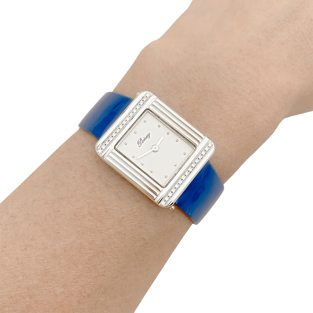Montre POIRAY, "Ma Première" en acier et diamants sur cuir. - Castafiore