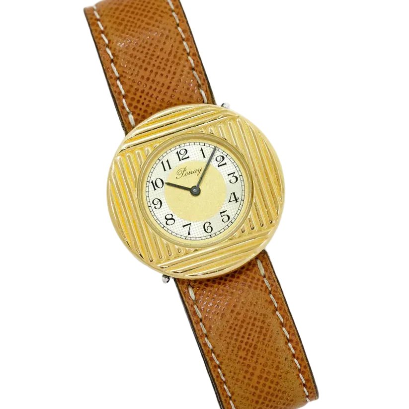 Montre POIRAY "Ma Première Ronde" en acier, plaqué or et cuir - Castafiore
