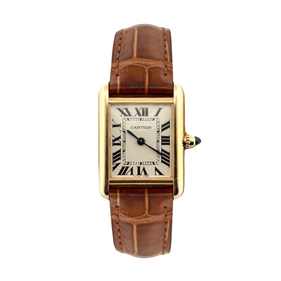 Montre Quartz CARTIER "Tank" en or jaune et cuir - Castafiore