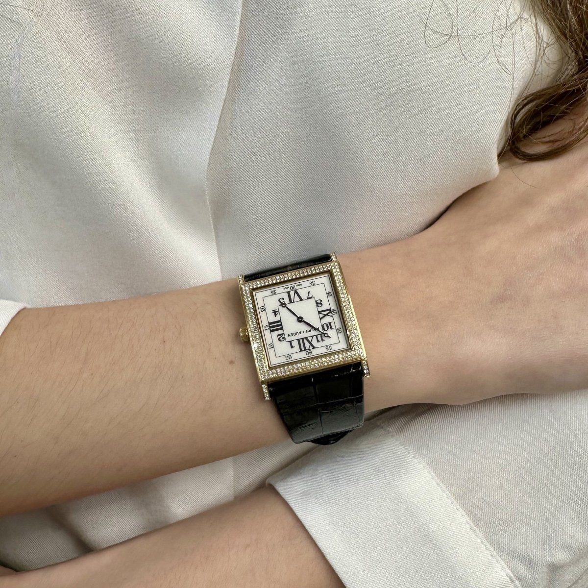 Montre RALPH LAUREN "Collection 867" en or rose, cuir et diamants - Castafiore