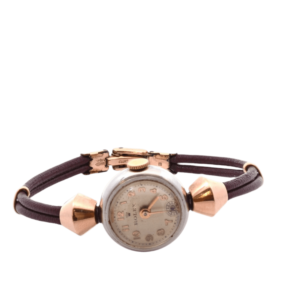 Montre ROLEX en or rose, acier et cuir - Castafiore