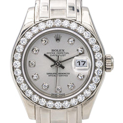 Montre ROLEX "Lady - DateJust Pearmaster" en or blanc, argent, saphir et diamants - Castafiore