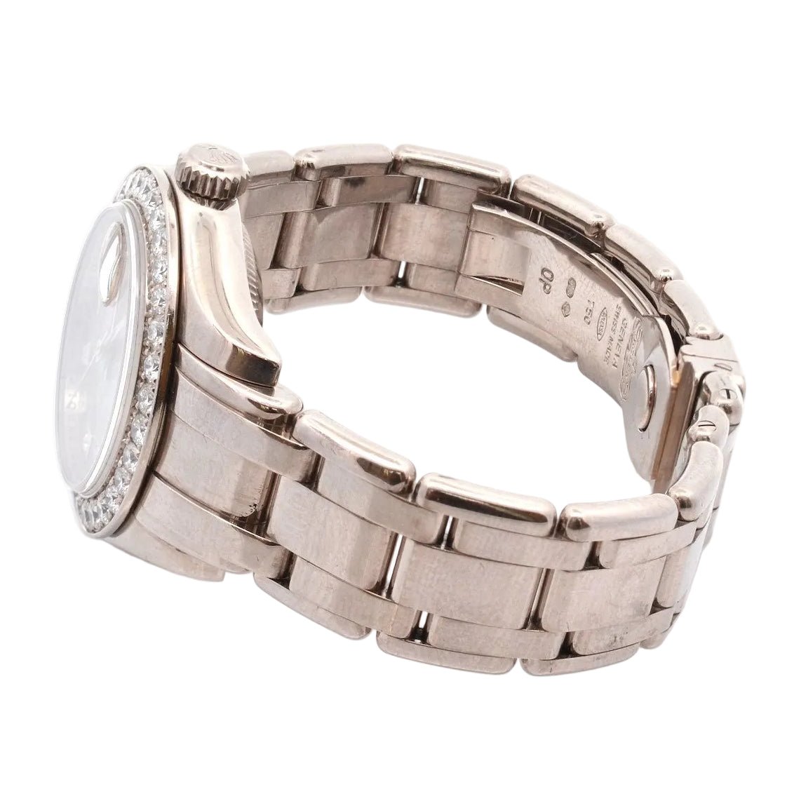 Montre ROLEX "Oyster Pearlmaster" en or blanc, saphir et diamants - Castafiore