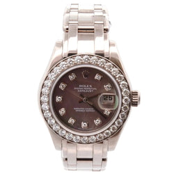 Montre ROLEX "Oyster Pearlmaster" en or blanc, saphir et diamants - Castafiore
