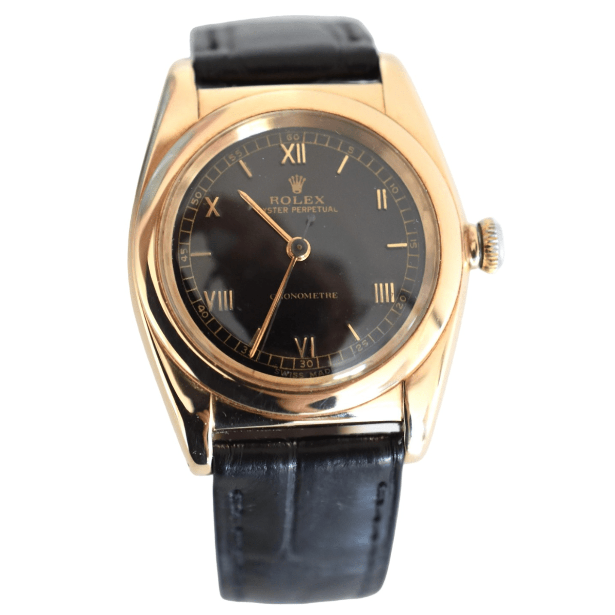 Montre ROLEX "Oyster Perpetual Bubbleback Ovetto" en or jaune et cuir - Castafiore