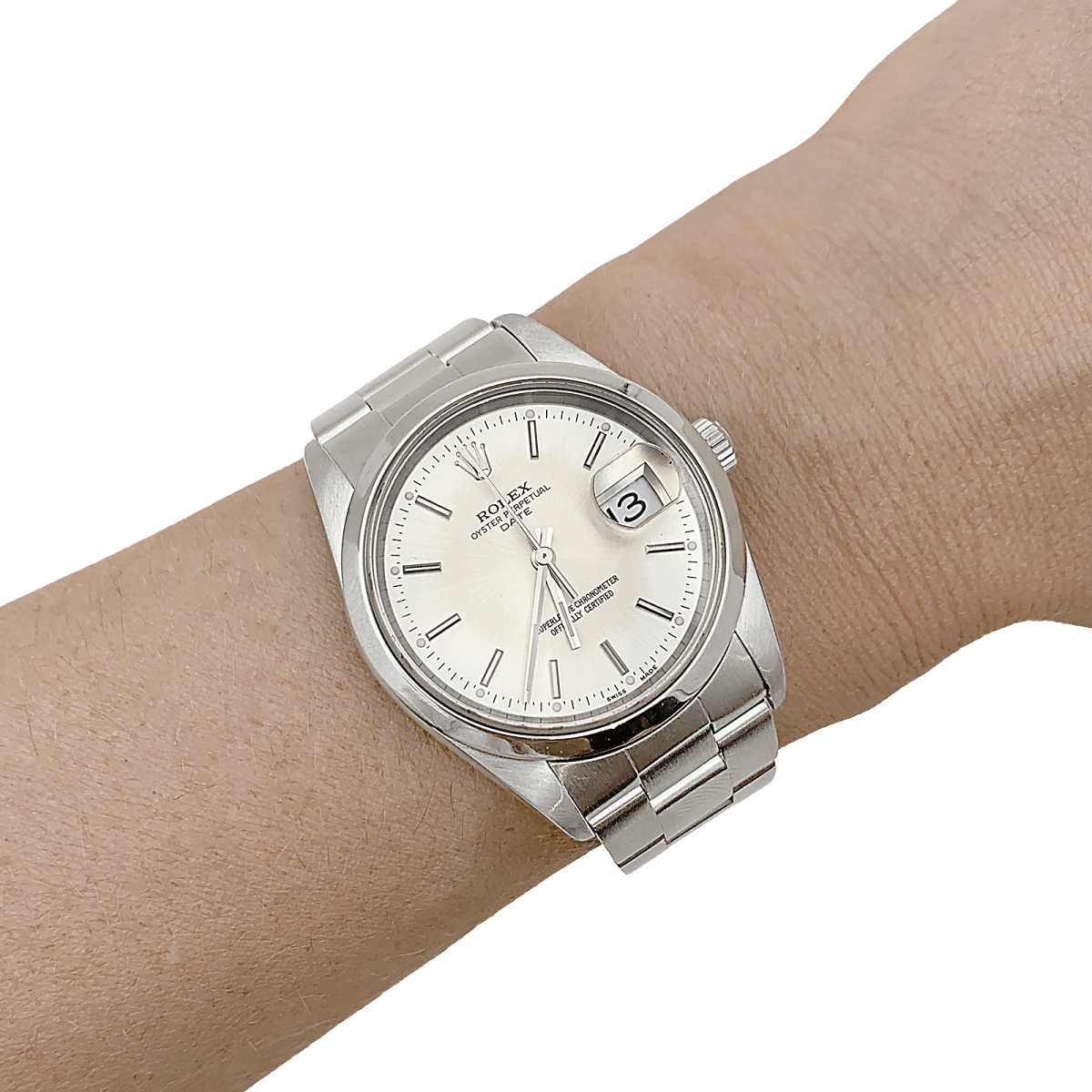 Montre ROLEX "Oyster Perpetual Date" en acier et argent - Castafiore
