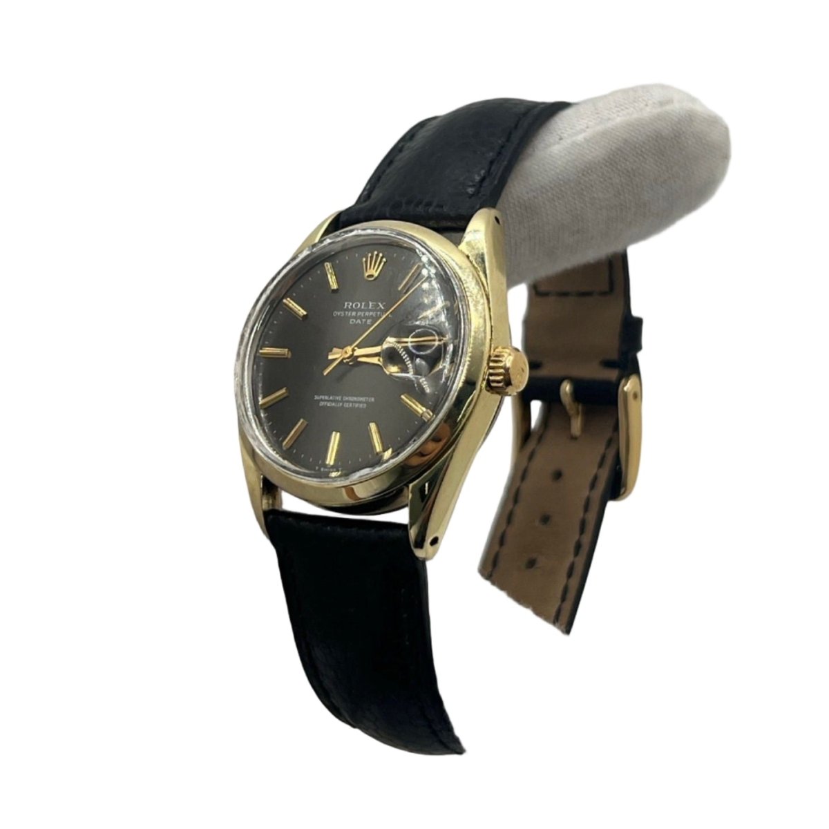 Montre ROLEX "Oyster Perpetual Date" en acier et cuir - Castafiore