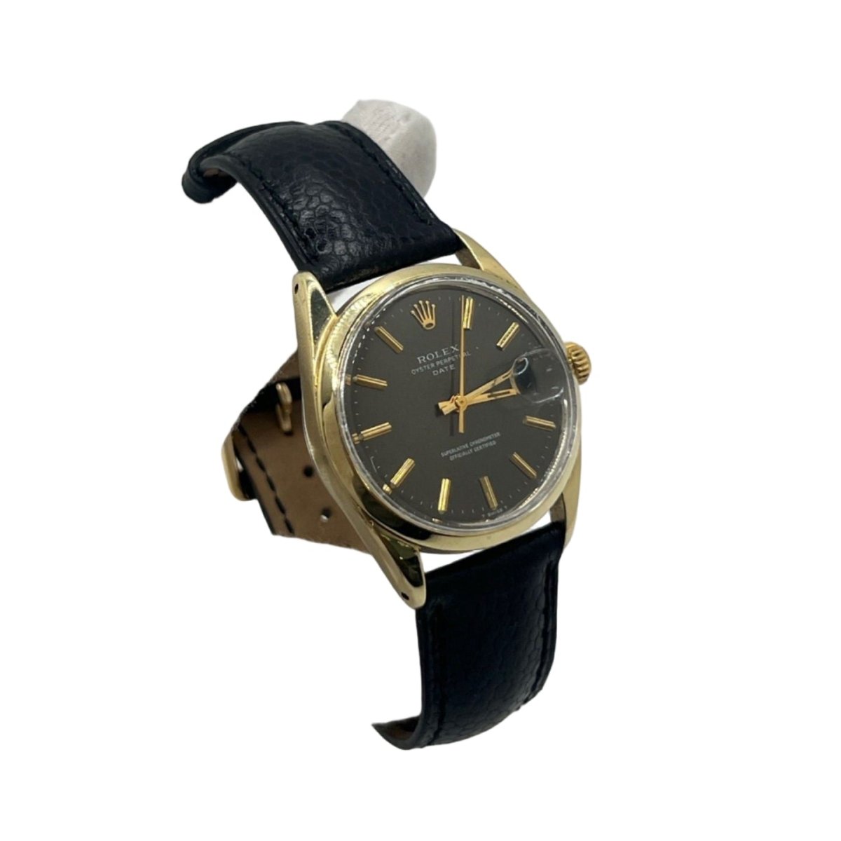 Montre ROLEX "Oyster Perpetual Date" en acier et cuir - Castafiore