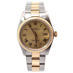 Montre ROLEX "Oyster Perpetual Date" en or jaune, acier et saphir - Castafiore