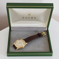Montre ROLEX "Oyster Perpetual Date Ovettone" en or jaune et cuir - Castafiore