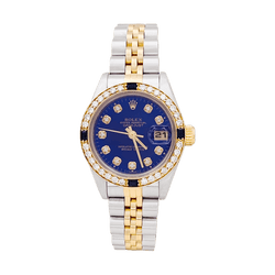 Montre ROLEX "Oyster Perpetual DateJust" en or jaune, acier, saphirs et diamants - Castafiore