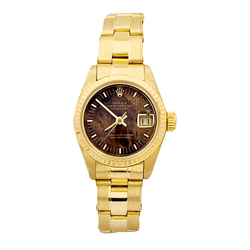 Montre ROLEX "Oyster Perpetual Datejust" en or jaune et bois - Castafiore