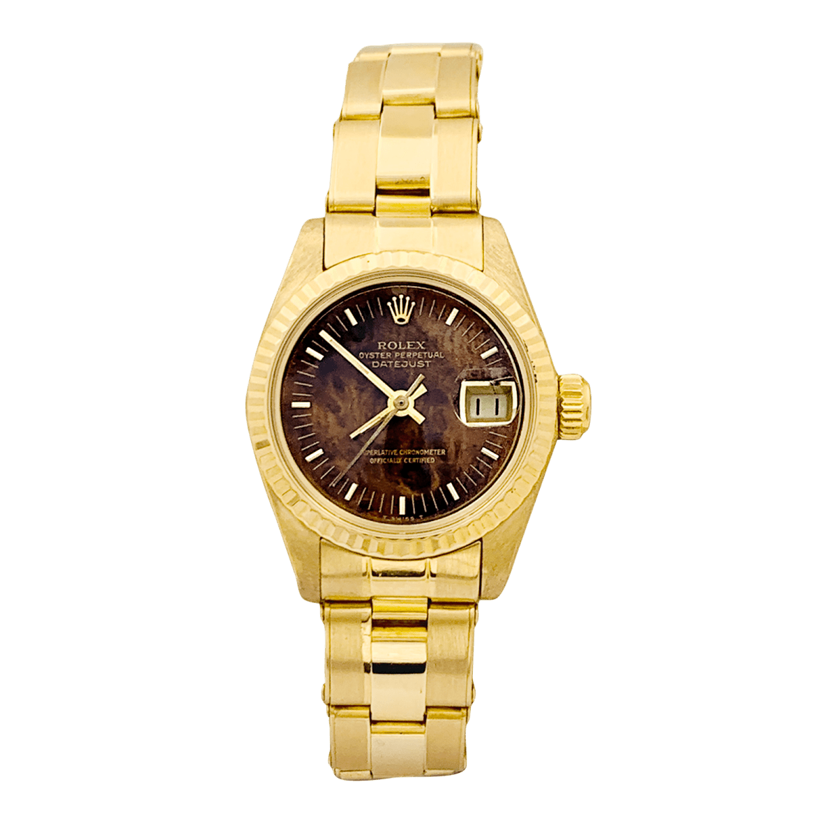 Montre ROLEX "Oyster Perpetual Datejust" en or jaune et bois - Castafiore