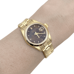 Montre ROLEX "Oyster Perpetual Datejust" en or jaune et bois - Castafiore