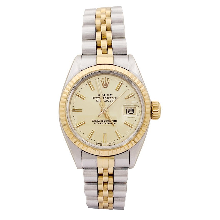 Montre Rolex, "Oyster Perpetual Datejust", or jaune et acier. - Castafiore