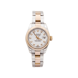 Montre Rolex, "Oyster Perpetual Datejust", or rose, acier, diamants. - Castafiore