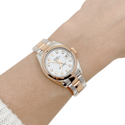 Montre Rolex, "Oyster Perpetual Datejust", or rose, acier, diamants. - Castafiore
