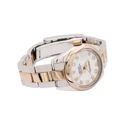 Montre Rolex, "Oyster Perpetual Datejust", or rose, acier, diamants. - Castafiore